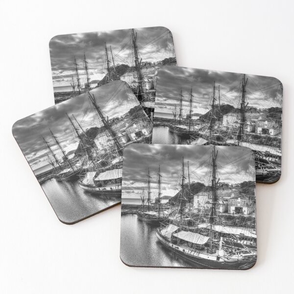 Item preview, Charlestown Harbour with Historic Tall Ships, Cornwall, England, Black And White designed and sold by Paul Thompson Photography.
