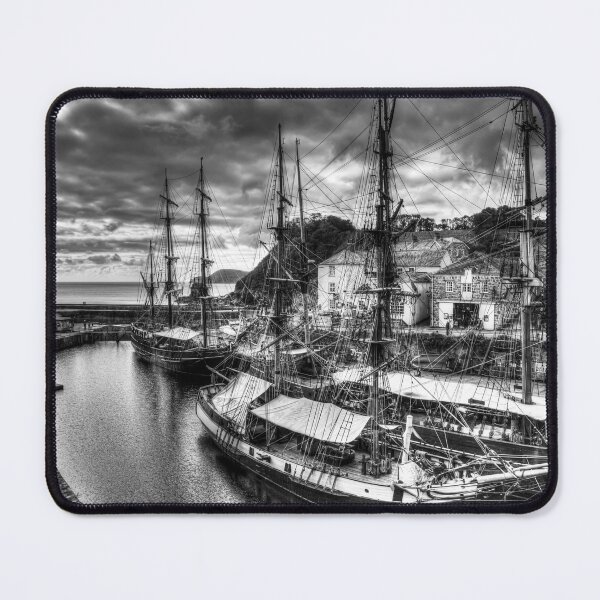 Item preview, Charlestown Harbour with Historic Tall Ships, Cornwall, England, Black And White designed and sold by Paul Thompson Photography.