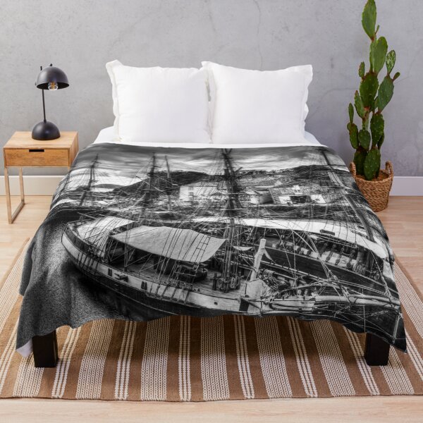 Item preview, Charlestown Harbour with Historic Tall Ships, Cornwall, England, Black And White designed and sold by Paul Thompson Photography.