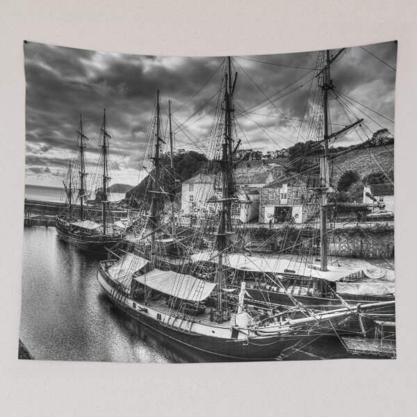 Item preview, Charlestown Harbour with Historic Tall Ships, Cornwall, England, Black And White designed and sold by Paul Thompson Photography.