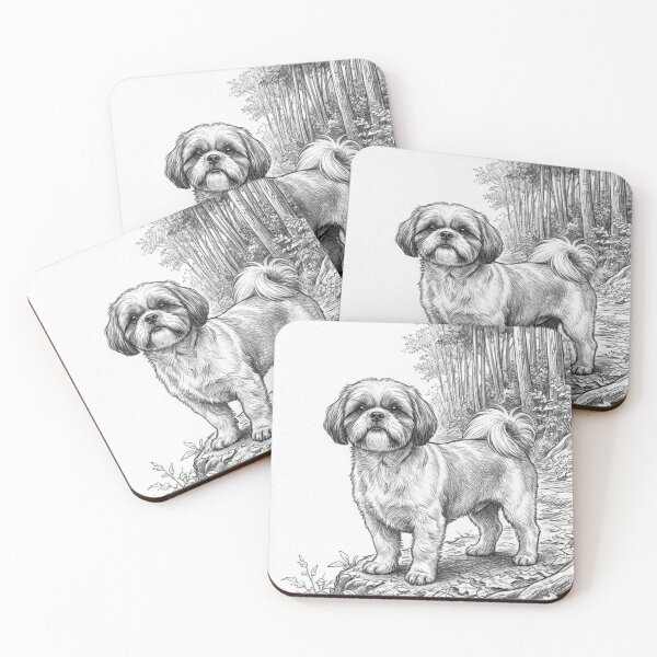 Artikelvorschau, Bleistiftskizze eines Shih Tzu aus dem Wald (Niedliche Hundeillustration) entworfen und verkauft von ToonFusionS.