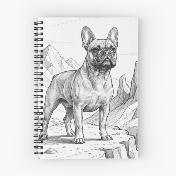 Aperçu de l'œuvre Croquis au crayon d'un bouledogue français en pleine aventure en montagne (noir et blanc) créée et vendue par ToonFusionS.