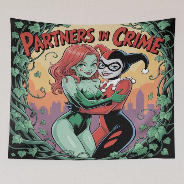 Artikelvorschau, Komplizinnen: Poison Ivy & Harley Quinn – Gotham Sunset im Vine-Frame-Stil entworfen und verkauft von Midnight Veil Designs.