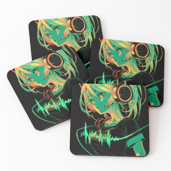 Item preview, Teal Neon Anime Gamer Girl – Orange Headset Waveform designed and sold by NeonHorizon Studio.