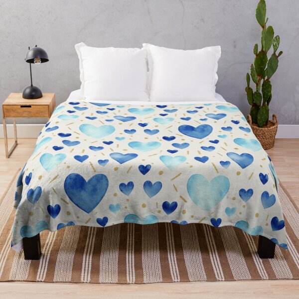 Item preview, Blue Watercolor Hearts Pattern - Elegant Hand-Painted Design with Gold Accents designed and sold by DraftNDreamShop.
