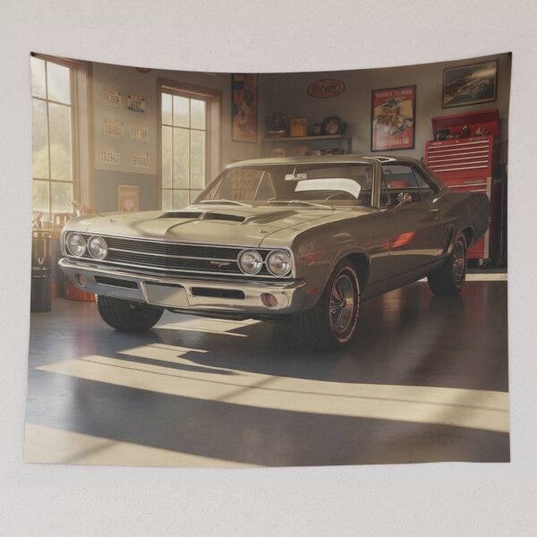 Item preview, Golden Hour Garage - Realistic Classic American Muscle Car Art designed and sold by HappySproutArt.