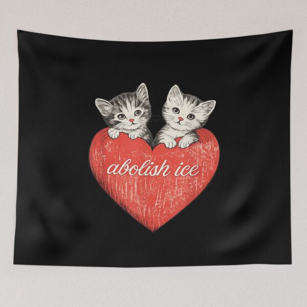 Item preview, Two Cute Kittens Peeking From Red Heart With Social Activism Message designed and sold by LizzyKeiko.
