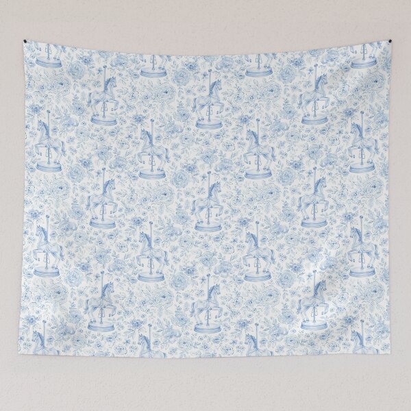 Item preview, Coquette Floral Carousel Horse in Soft Blue designed and sold by cateandrainn.