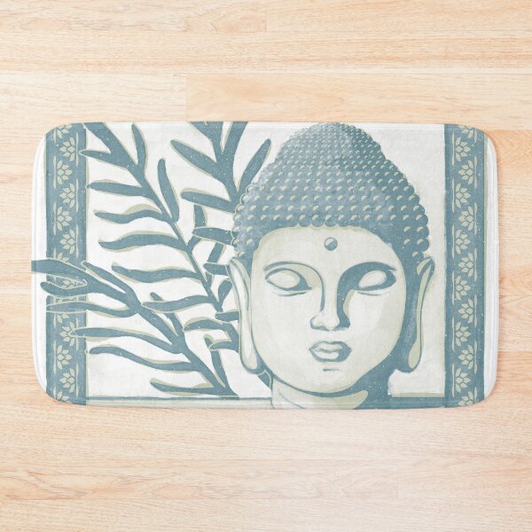 Item preview, Buddha Head Statue with Palm Fronds Watercolor - Peacock + Tea designed and sold by Irene Estelle.
