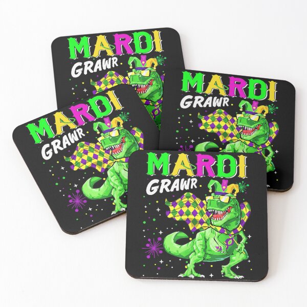 Item preview, Mardi Grawr Funny Dinosaur Tyrannosaurus Rex Wearing Jester Hat And Beads designed and sold by Gargamal.