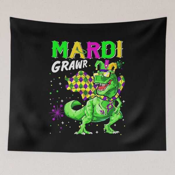 Item preview, Mardi Grawr Funny Dinosaur Tyrannosaurus Rex Wearing Jester Hat And Beads designed and sold by Gargamal.