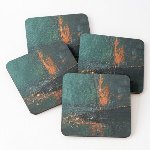 Item preview, Moody Teal and Orange Abstract - Textured Industrial Oil Painting Style designed and sold by LovelyHomeArt.
