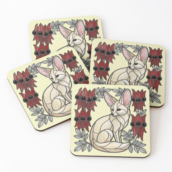 Item preview, Stained Glass Fennec Fox with Red Bottlebrush designed and sold by BirdsnStuff.