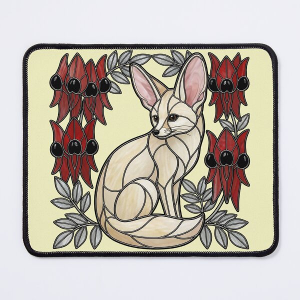 Item preview, Stained Glass Fennec Fox with Red Bottlebrush designed and sold by BirdsnStuff.