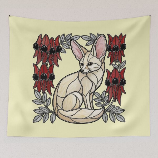Item preview, Stained Glass Fennec Fox with Red Bottlebrush designed and sold by BirdsnStuff.