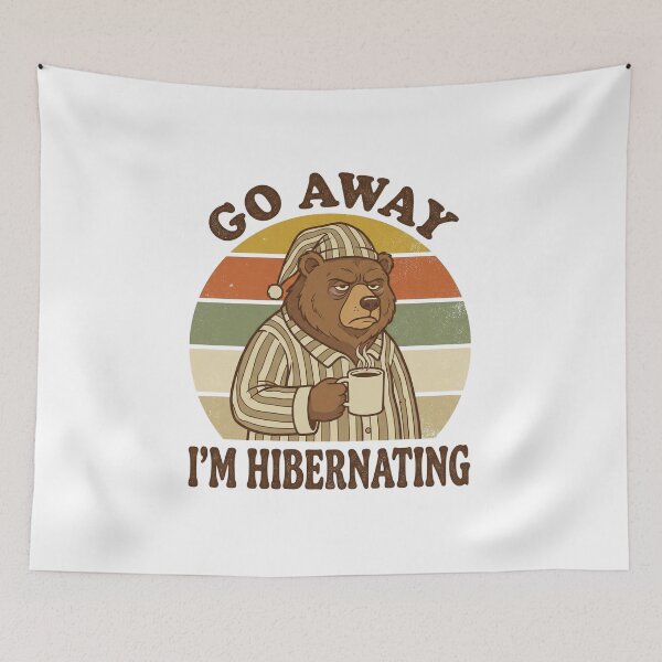 Item preview, Go Away Im Hibernating Bear Coffee Pajamas Funny Retro 70s Sticker designed and sold by Pingi-shop.
