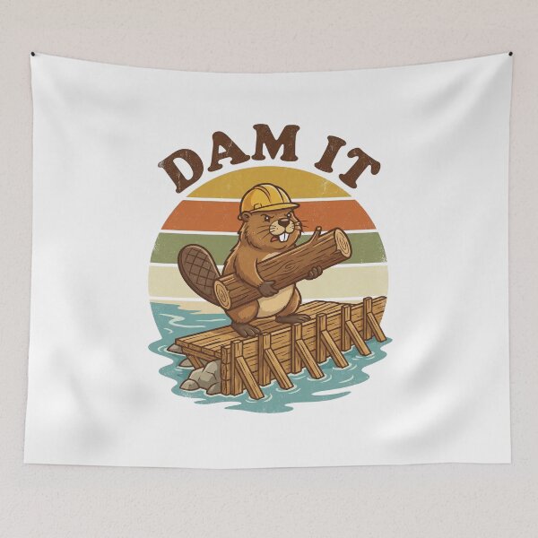 Item preview, Dam It Beaver Funny Construction Pun Retro 70s Vintage Sticker designed and sold by Pingi-shop.