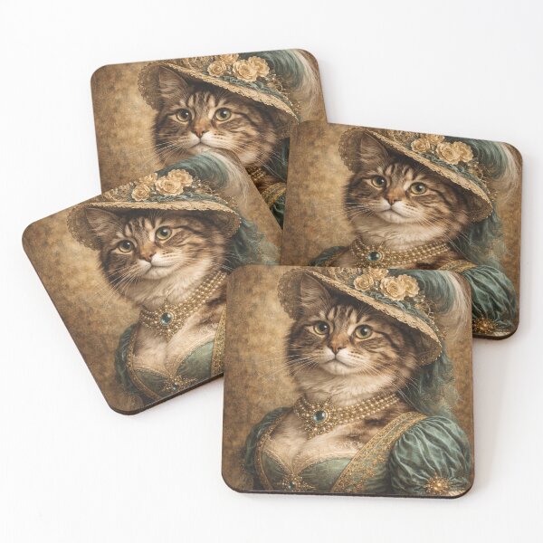 Item preview, : Victorian Cat Lady Portrait - Elegant Tabby Cat in Renaissance Dress Art Print designed and sold by freackly.