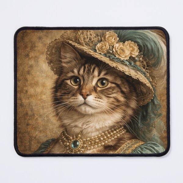 Item preview, : Victorian Cat Lady Portrait - Elegant Tabby Cat in Renaissance Dress Art Print designed and sold by freackly.