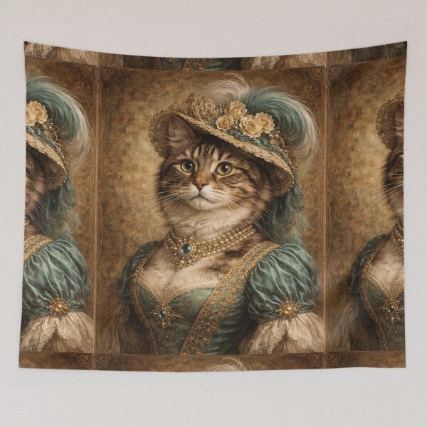 Item preview, : Victorian Cat Lady Portrait - Elegant Tabby Cat in Renaissance Dress Art Print designed and sold by freackly.