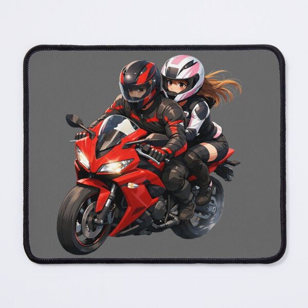 Item preview, Couple Riding Red Sport Motorcycle Illustration designed and sold by LOVADII.