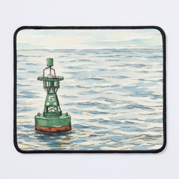 Item preview, Green Buoy No. 5 – Calm Sea Illustration designed and sold by Babpas.