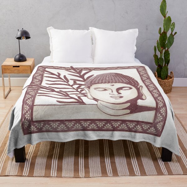 Item preview, Buddha Head Statue with Palm Fronds Watercolor - Dove + Wine designed and sold by Irene Estelle.
