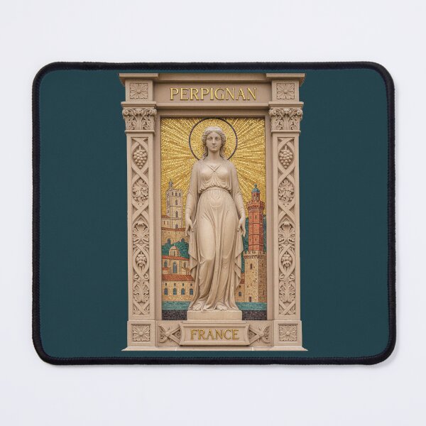 Item preview, Perpignan France Renaissance Stone Arch Mosaic - Vintage Travel Poster designed and sold by FrancophileFun.