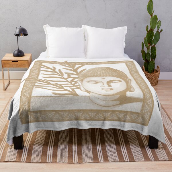Item preview, Buddha Head Statue with Palm Fronds Watercolor - Dove + Fawn designed and sold by Irene Estelle.