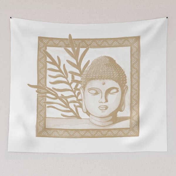 Item preview, Buddha Head Statue with Palm Fronds Watercolor - Dove + Fawn designed and sold by Irene Estelle.