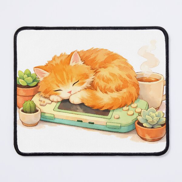 Item preview, Cozy Gamer Cat - Watercolor Aesthetic Lofi Desk Setup designed and sold by Abdelou8416.