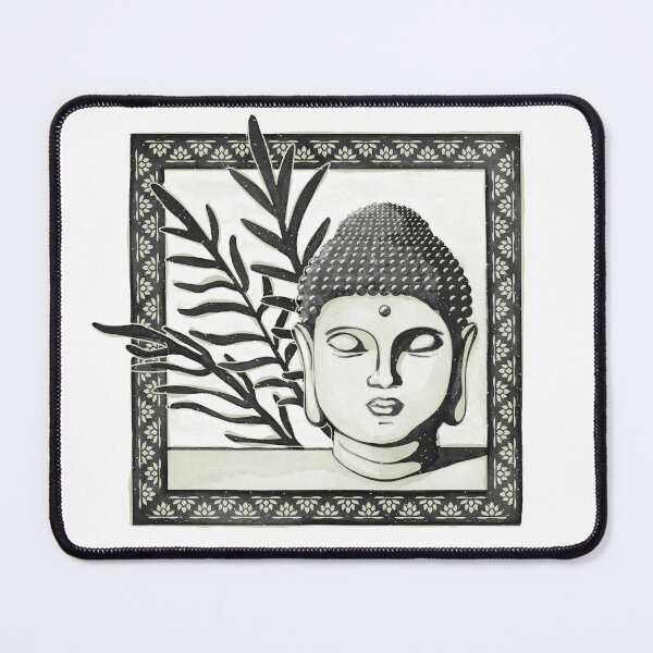 Item preview, Buddha Head Statue with Palm Fronds Watercolor - Coal + Tea designed and sold by Irene Estelle.
