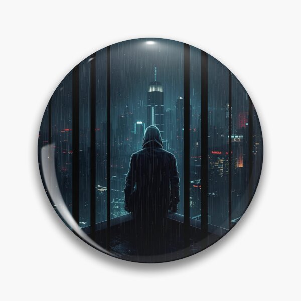 Item preview, Rebel hacker on rooftop under data rain 1 designed and sold by Neon G.