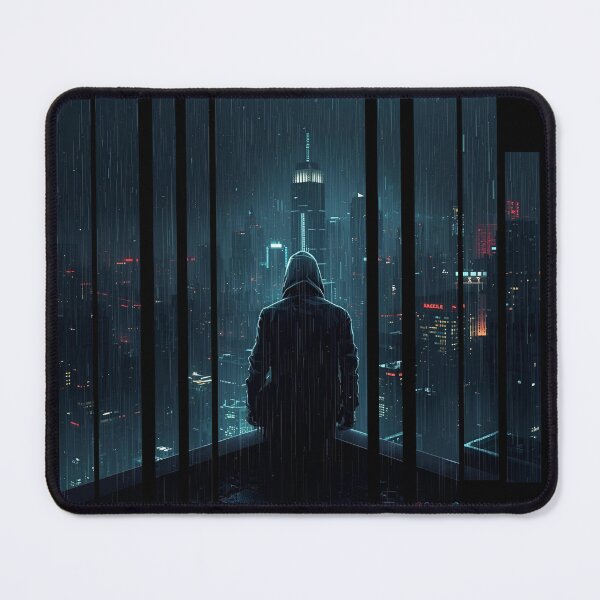 Item preview, Rebel hacker on rooftop under data rain 1 designed and sold by Neon G.