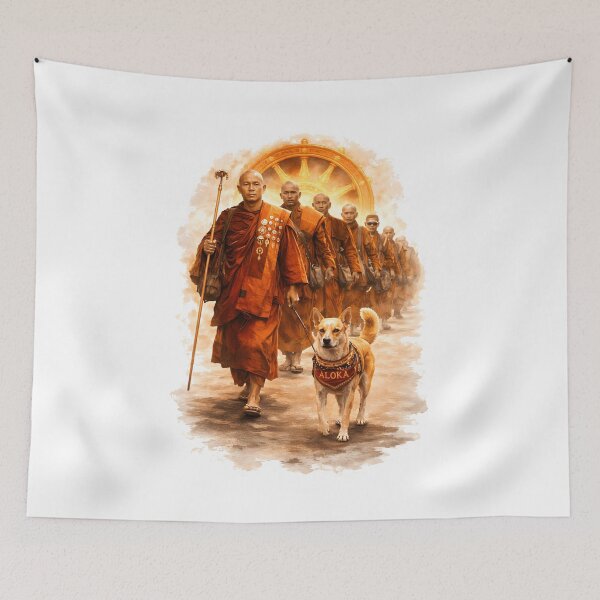 Item preview, Aloka Dog Walk for Peace Buddhist Monk & Dog with Dharmachakra designed and sold by Har-vee.