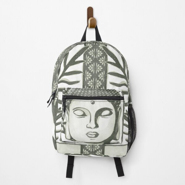 Item preview, Buddha Head Statue with Palm Fronds Watercolor - Pine + Tea designed and sold by Irene Estelle.