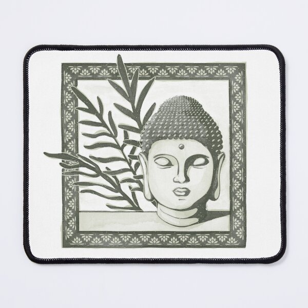 Item preview, Buddha Head Statue with Palm Fronds Watercolor - Pine + Tea designed and sold by Irene Estelle.