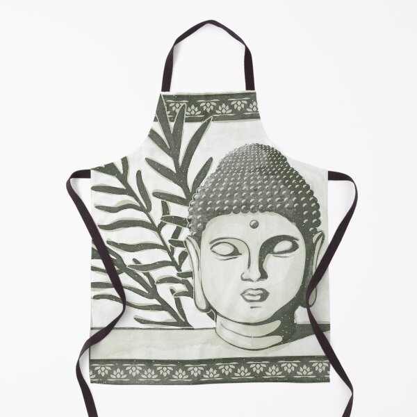 Item preview, Buddha Head Statue with Palm Fronds Watercolor - Pine + Tea designed and sold by Irene Estelle.