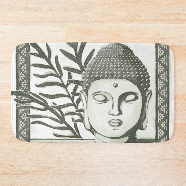 Item preview, Buddha Head Statue with Palm Fronds Watercolor - Pine + Tea designed and sold by Irene Estelle.