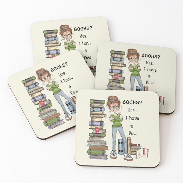 Item preview, Bookworm, Woman With Many Books, Humor, Illustration designed and sold by JoyfulWhimsy.