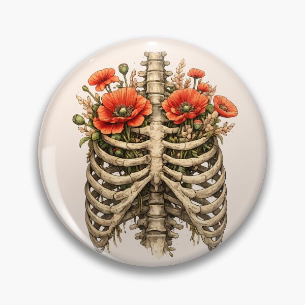 Item preview, Bones and Botany, Anatomy Art, ribcage full of red poppies and leaves, thoracicy, leaves anatomy Ribcage, rib cage, pelvis, anatomy skeleton designed and sold by Collagedream.