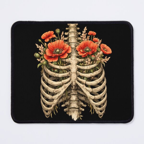 Item preview, Bones and Botany, Anatomy Art, ribcage full of red poppies and leaves, thoracicy, leaves anatomy Ribcage, rib cage, pelvis, anatomy skeleton designed and sold by Collagedream.