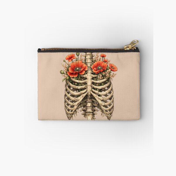 Item preview, Bones and Botany, Anatomy Art, ribcage full of red poppies and leaves, thoracicy, leaves anatomy Ribcage, rib cage, pelvis, anatomy skeleton designed and sold by Collagedream.