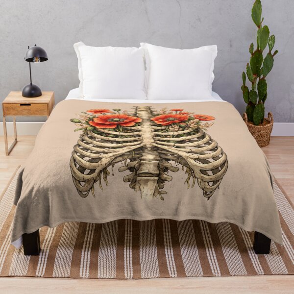 Item preview, Bones and Botany, Anatomy Art, ribcage full of red poppies and leaves, thoracicy, leaves anatomy Ribcage, rib cage, pelvis, anatomy skeleton designed and sold by Collagedream.