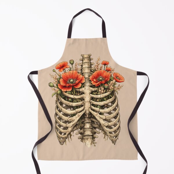 Item preview, Bones and Botany, Anatomy Art, ribcage full of red poppies and leaves, thoracicy, leaves anatomy Ribcage, rib cage, pelvis, anatomy skeleton designed and sold by Collagedream.