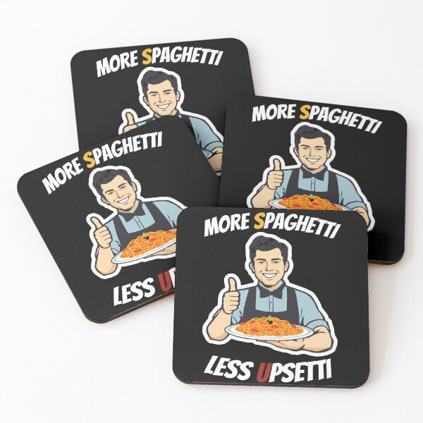 Artikelvorschau, More Spaghetti Less Upsetti Retro Italian Food Pun entworfen und verkauft von Design By Niko.
