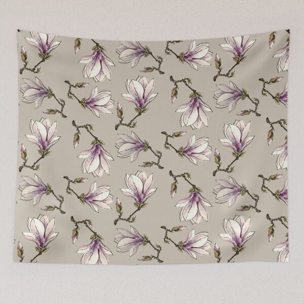 Item preview, Vintage Magnolia Blossom: Watercolor Line and Wash Pattern designed and sold by WatercolourLily.