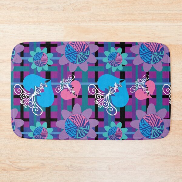 Item preview, Lavender & Teal Peace Love Justice Equity Flowers with Broken Hearts on Jewel Tone Plaid designed and sold by Digitalmyth's Designs.