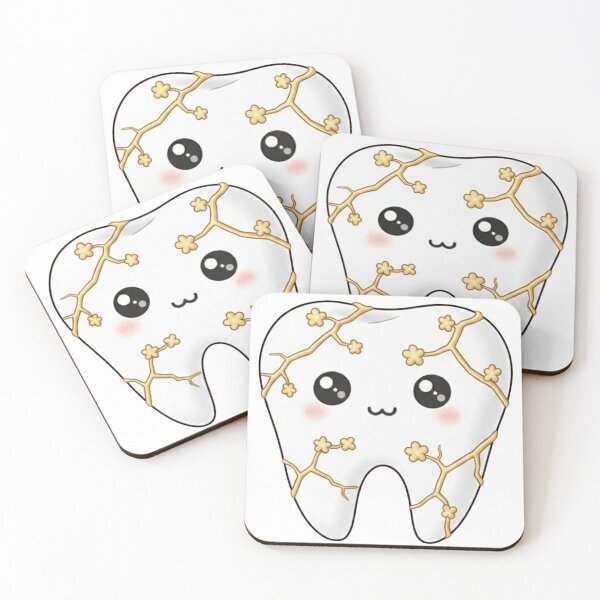 Item preview, Kawaii Floral Kintsugi Tooth- Cute Dental Art & Gold Design designed and sold by MBBialyPiksel.