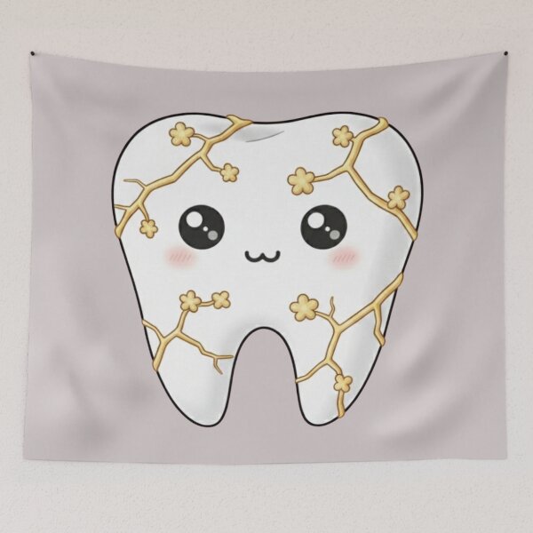 Item preview, Kawaii Floral Kintsugi Tooth- Cute Dental Art & Gold Design designed and sold by MBBialyPiksel.